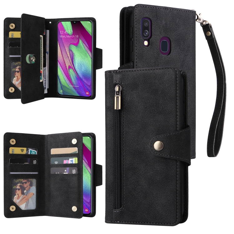 Rivet Buckle 9 Cards Three Fold Leather Phone Case, For Samsung Galaxy A40, For Samsung Galaxy A42 5G, For Samsung Galaxy A51, For Samsung Galaxy A51 5G, For Samsung Galaxy A52 5G, For Samsung Galaxy A70/A70S, For Samsung Galaxy A71                    ...