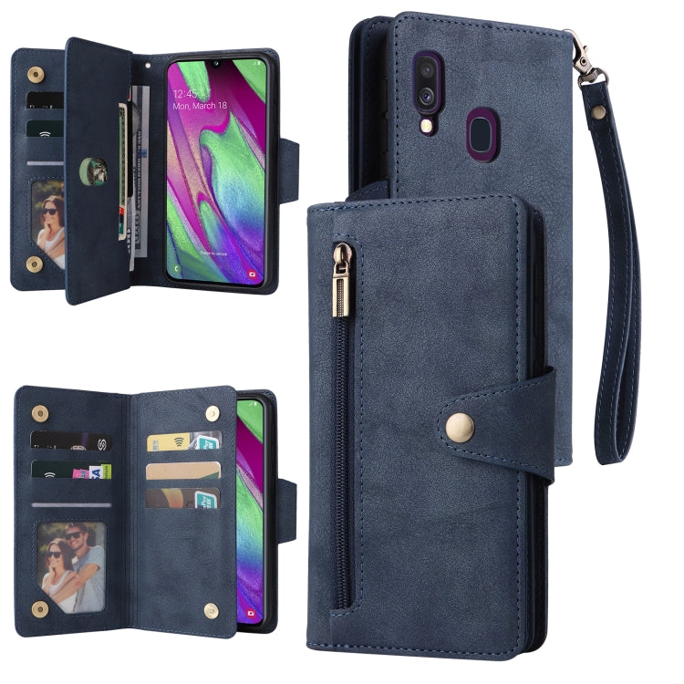 Rivet Buckle 9 Cards Three Fold Leather Phone Case, For Samsung Galaxy A40, For Samsung Galaxy A42 5G, For Samsung Galaxy A51, For Samsung Galaxy A51 5G, For Samsung Galaxy A52 5G, For Samsung Galaxy A70/A70S, For Samsung Galaxy A71                    ...