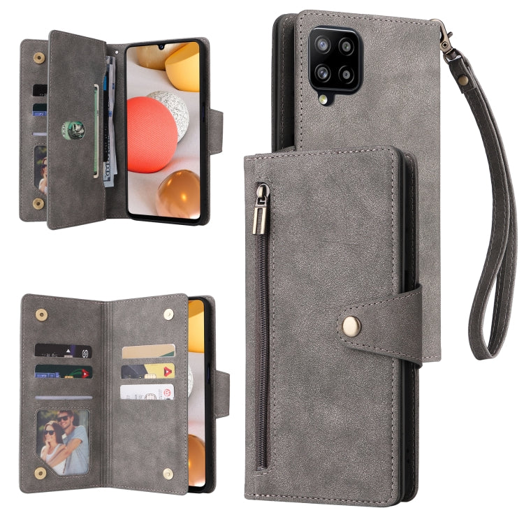 Rivet Buckle 9 Cards Three Fold Leather Phone Case, For Samsung Galaxy A40, For Samsung Galaxy A42 5G, For Samsung Galaxy A51, For Samsung Galaxy A51 5G, For Samsung Galaxy A52 5G, For Samsung Galaxy A70/A70S, For Samsung Galaxy A71                    ...
