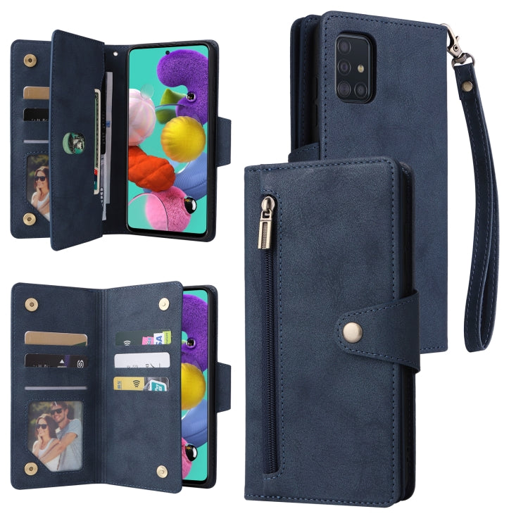 Rivet Buckle 9 Cards Three Fold Leather Phone Case, For Samsung Galaxy A40, For Samsung Galaxy A42 5G, For Samsung Galaxy A51, For Samsung Galaxy A51 5G, For Samsung Galaxy A52 5G, For Samsung Galaxy A70/A70S, For Samsung Galaxy A71                    ...