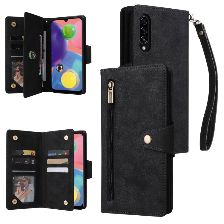 Rivet Buckle 9 Cards Three Fold Leather Phone Case, For Samsung Galaxy A40, For Samsung Galaxy A42 5G, For Samsung Galaxy A51, For Samsung Galaxy A51 5G, For Samsung Galaxy A52 5G, For Samsung Galaxy A70/A70S, For Samsung Galaxy A71                    ...