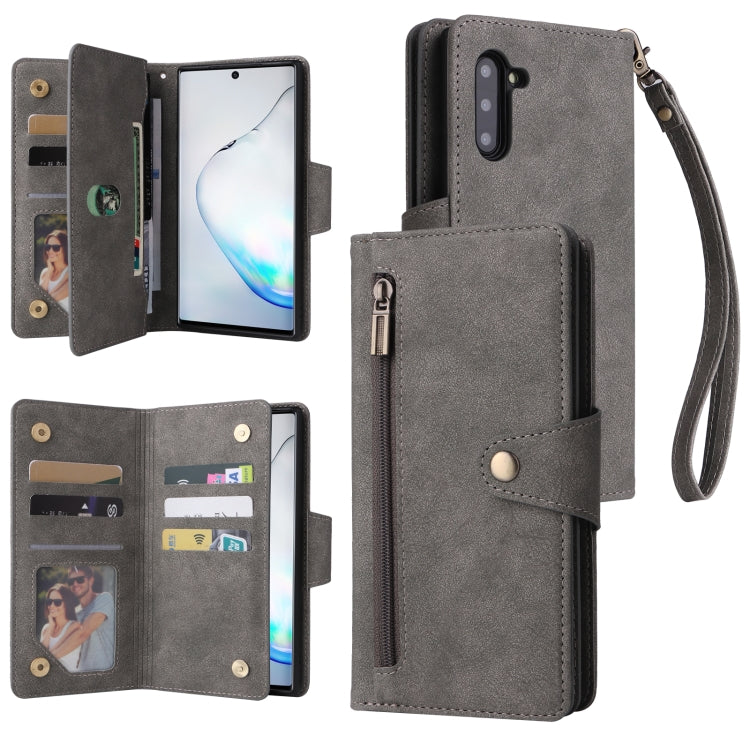 Rivet Buckle 9 Cards Three Fold Leather Phone Case, For Samsung Galaxy A82, For Samsung Galaxy Note9, For Samsung Galaxy Note10