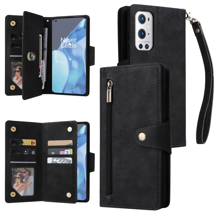 Rivet Buckle 9 Cards Three Fold Leather Phone Case, For OnePlus 9 Pro, For OnePlus Nord 2