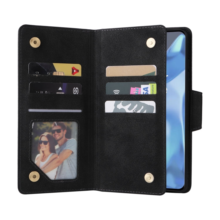 Rivet Buckle 9 Cards Three Fold Leather Phone Case, For OnePlus 9 Pro, For OnePlus Nord 2