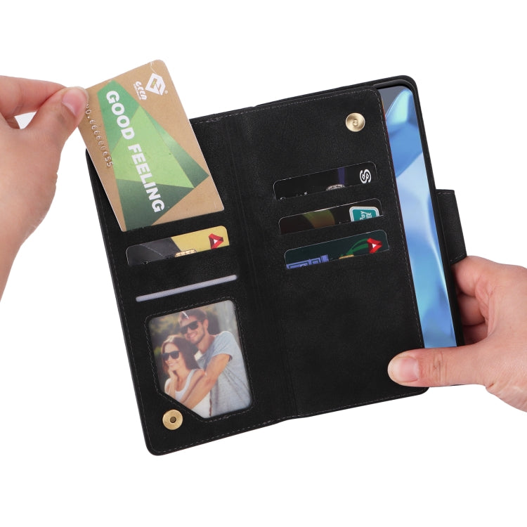 Rivet Buckle 9 Cards Three Fold Leather Phone Case, For OnePlus 9 Pro, For OnePlus Nord 2