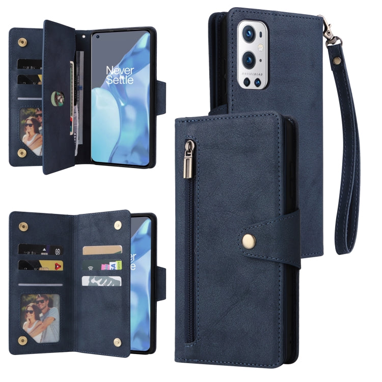 Rivet Buckle 9 Cards Three Fold Leather Phone Case, For OnePlus 9 Pro, For OnePlus Nord 2