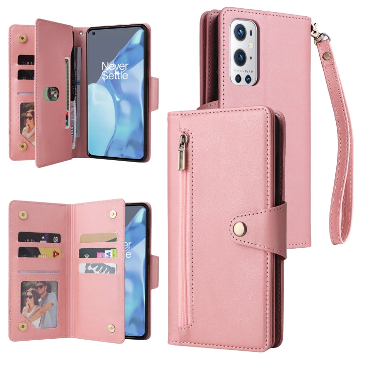 Rivet Buckle 9 Cards Three Fold Leather Phone Case, For OnePlus 9 Pro, For OnePlus Nord 2