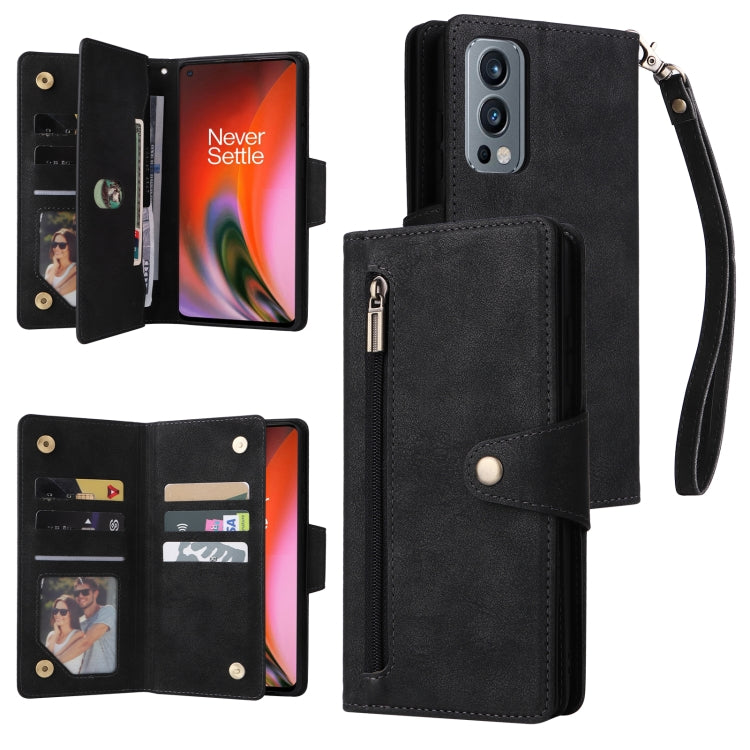 Rivet Buckle 9 Cards Three Fold Leather Phone Case, For OnePlus 9 Pro, For OnePlus Nord 2