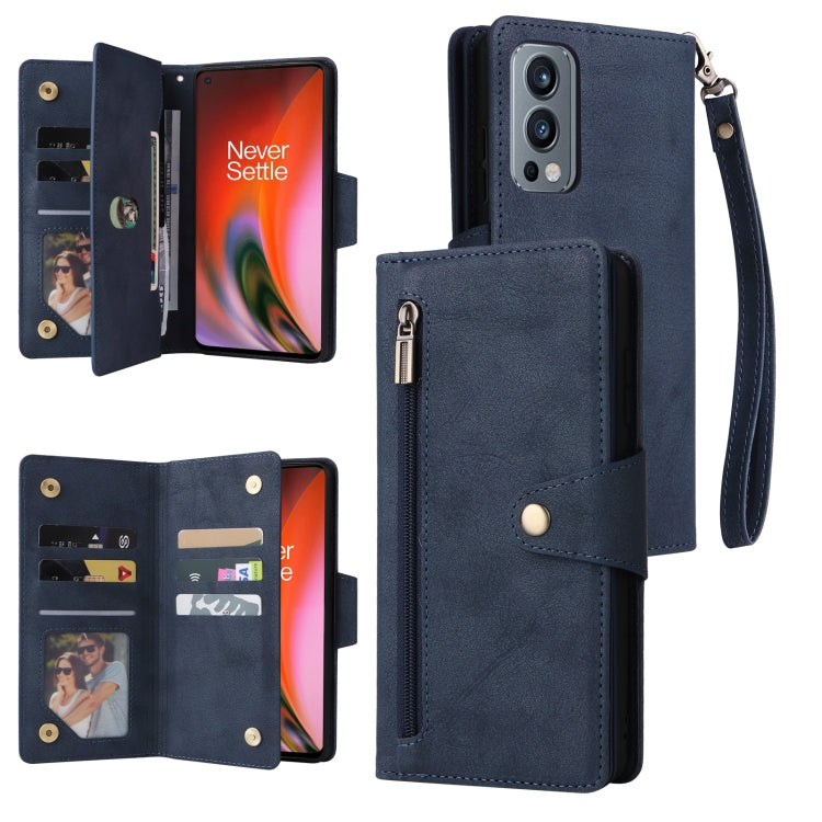 Rivet Buckle 9 Cards Three Fold Leather Phone Case, For OnePlus 9 Pro, For OnePlus Nord 2