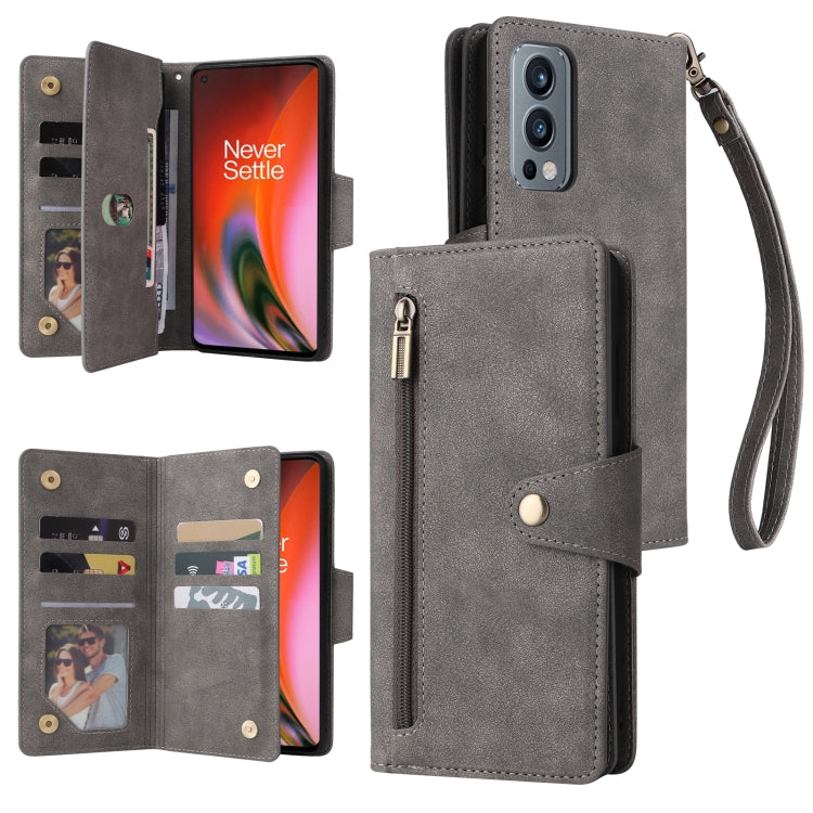 Rivet Buckle 9 Cards Three Fold Leather Phone Case, For OnePlus 9 Pro, For OnePlus Nord 2