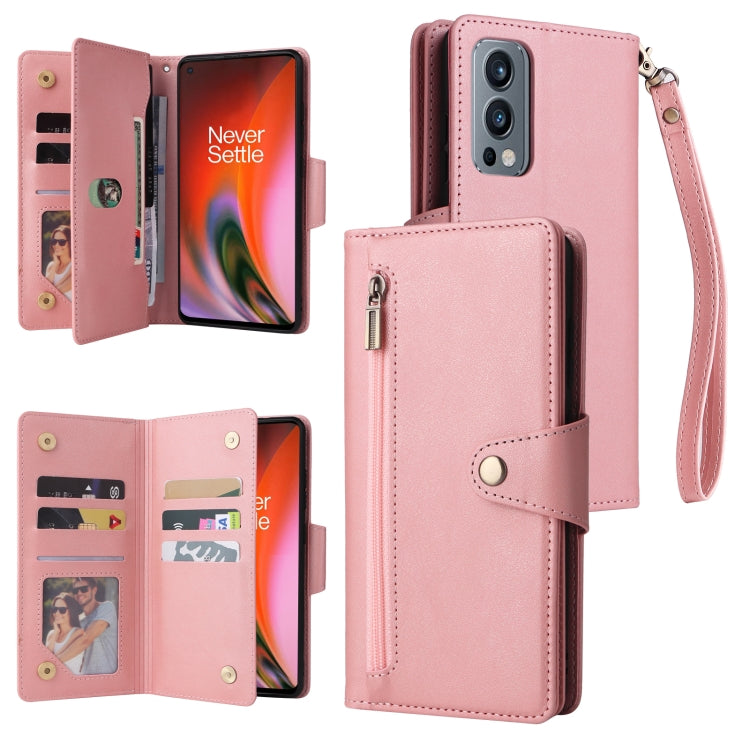 Rivet Buckle 9 Cards Three Fold Leather Phone Case, For OnePlus 9 Pro, For OnePlus Nord 2
