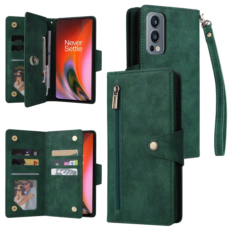 Rivet Buckle 9 Cards Three Fold Leather Phone Case, For OnePlus 9 Pro, For OnePlus Nord 2