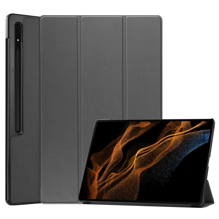Three-folding Holder Custer Texture Leather Tablet Case, For Samsung Galaxy Tab S8 Ultra