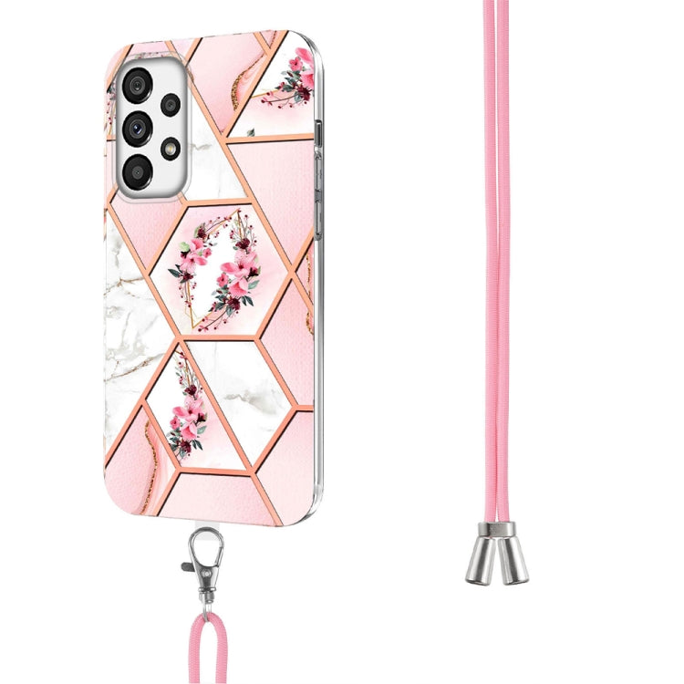 Splicing Marble Flower Pattern TPU Phone Case with Lanyard, For Samsung Galaxy A73 5G, For Samsung Galaxy Note20, For Samsung Galaxy Note20 Ultra, For Samsung Galaxy S22 5G, For Samsung Galaxy S22+ 5G, For Samsung Galaxy S22 Ultra 5G