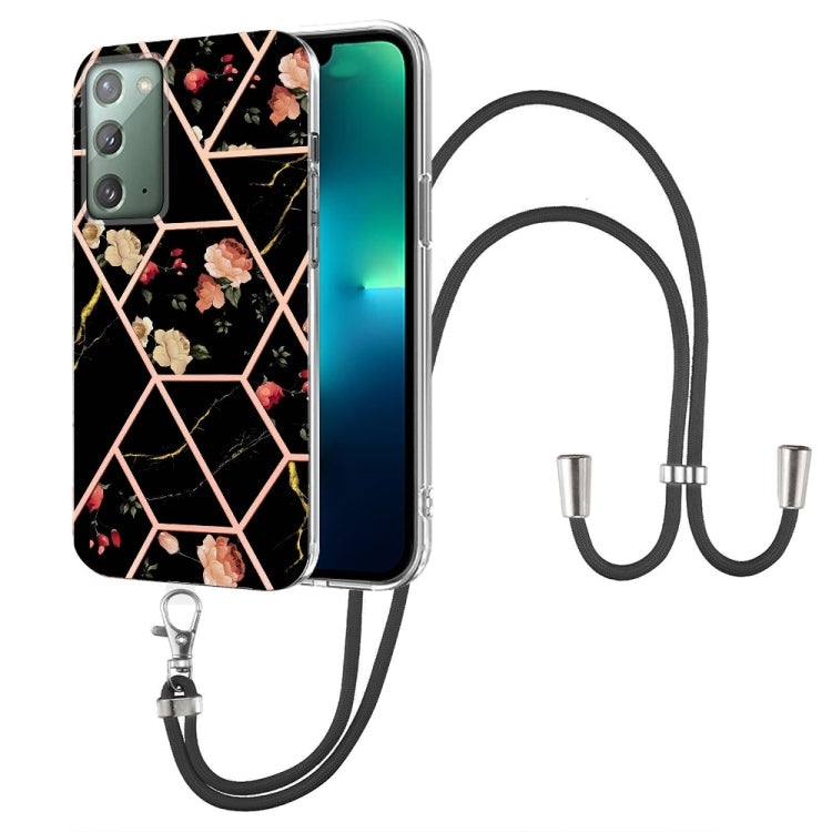 Splicing Marble Flower Pattern TPU Phone Case with Lanyard, For Samsung Galaxy A73 5G, For Samsung Galaxy Note20, For Samsung Galaxy Note20 Ultra, For Samsung Galaxy S22 5G, For Samsung Galaxy S22+ 5G, For Samsung Galaxy S22 Ultra 5G