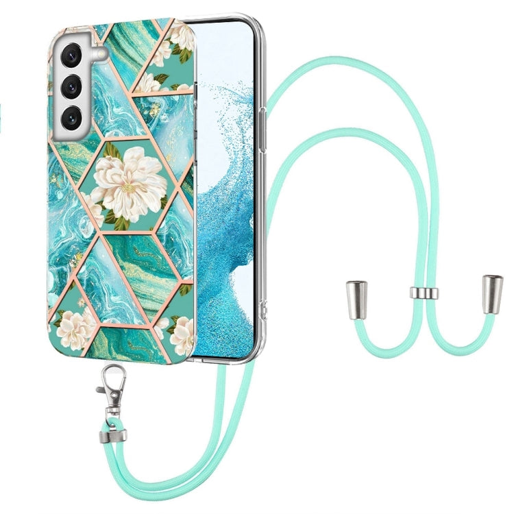 Splicing Marble Flower Pattern TPU Phone Case with Lanyard, For Samsung Galaxy A73 5G, For Samsung Galaxy Note20, For Samsung Galaxy Note20 Ultra, For Samsung Galaxy S22 5G, For Samsung Galaxy S22+ 5G, For Samsung Galaxy S22 Ultra 5G