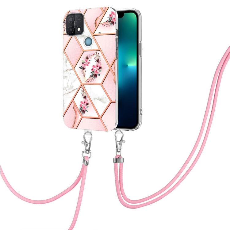 Splicing Marble Flower Pattern TPU Phone Case with Lanyard, For OPPO A15 / A15s, For OPPO A53s 5G / A55 5G / A54 4G / A16, For OPPO A74 5G / A93 5G / A54 5G / A93s 5G, For OPPO A94 5G / A95 5G, For OPPO Realme 8i, For OPPO Realme C21Y, For OPPO Reno6 5...