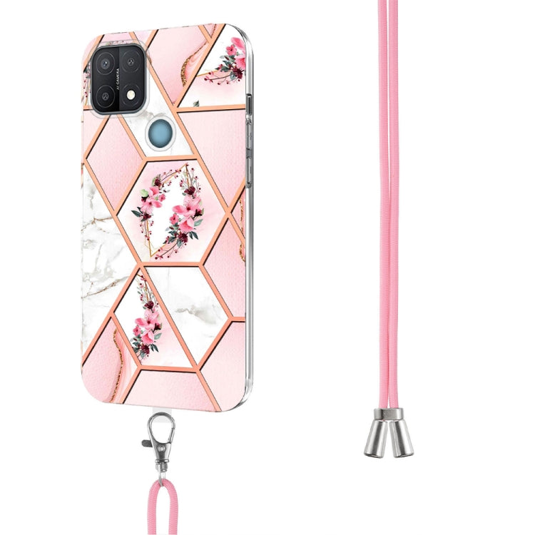 Splicing Marble Flower Pattern TPU Phone Case with Lanyard, For OPPO A15 / A15s, For OPPO A53s 5G / A55 5G / A54 4G / A16, For OPPO A74 5G / A93 5G / A54 5G / A93s 5G, For OPPO A94 5G / A95 5G, For OPPO Realme 8i, For OPPO Realme C21Y, For OPPO Reno6 5...