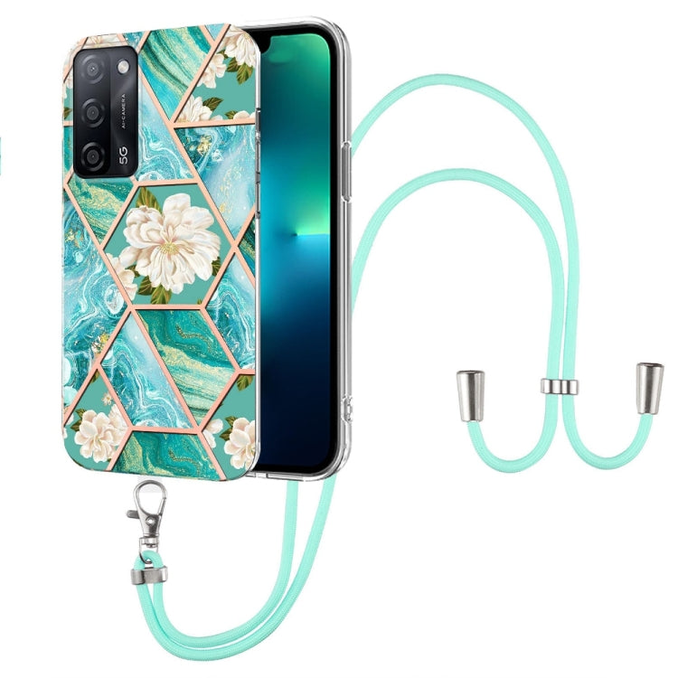 Splicing Marble Flower Pattern TPU Phone Case with Lanyard, For OPPO A15 / A15s, For OPPO A53s 5G / A55 5G / A54 4G / A16, For OPPO A74 5G / A93 5G / A54 5G / A93s 5G, For OPPO A94 5G / A95 5G, For OPPO Realme 8i, For OPPO Realme C21Y, For OPPO Reno6 5...