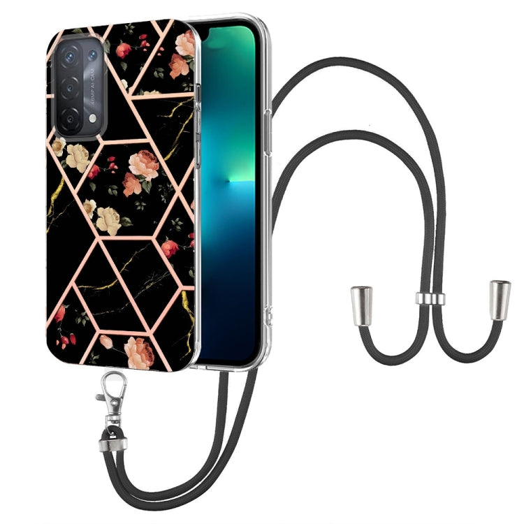 Splicing Marble Flower Pattern TPU Phone Case with Lanyard, For OPPO A15 / A15s, For OPPO A53s 5G / A55 5G / A54 4G / A16, For OPPO A74 5G / A93 5G / A54 5G / A93s 5G, For OPPO A94 5G / A95 5G, For OPPO Realme 8i, For OPPO Realme C21Y, For OPPO Reno6 5...