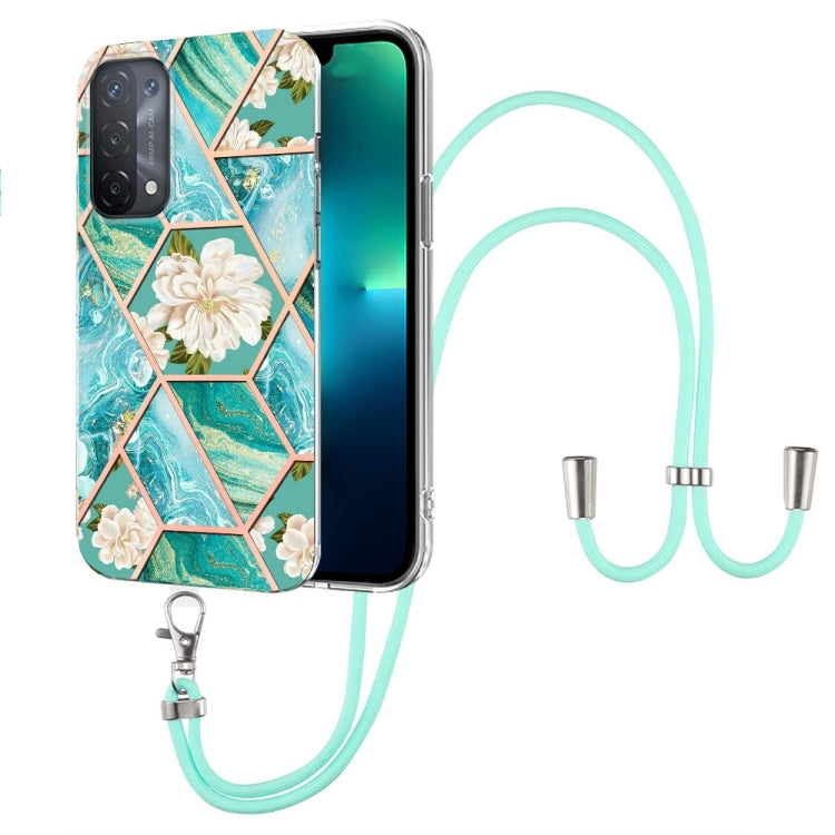 Splicing Marble Flower Pattern TPU Phone Case with Lanyard, For OPPO A15 / A15s, For OPPO A53s 5G / A55 5G / A54 4G / A16, For OPPO A74 5G / A93 5G / A54 5G / A93s 5G, For OPPO A94 5G / A95 5G, For OPPO Realme 8i, For OPPO Realme C21Y, For OPPO Reno6 5...