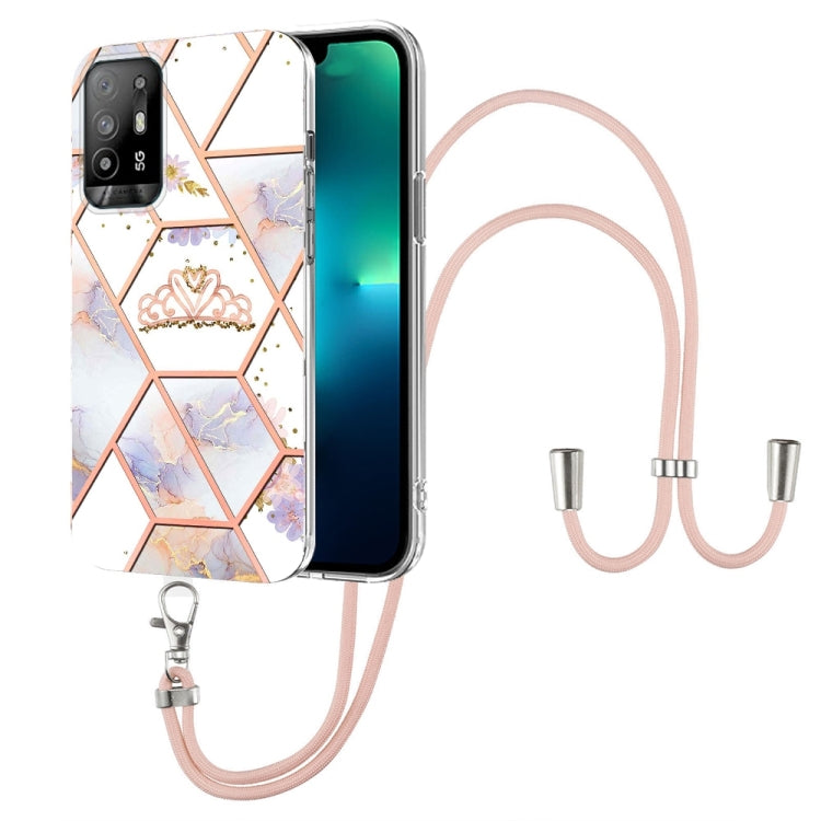 Splicing Marble Flower Pattern TPU Phone Case with Lanyard, For OPPO A15 / A15s, For OPPO A53s 5G / A55 5G / A54 4G / A16, For OPPO A74 5G / A93 5G / A54 5G / A93s 5G, For OPPO A94 5G / A95 5G, For OPPO Realme 8i, For OPPO Realme C21Y, For OPPO Reno6 5...