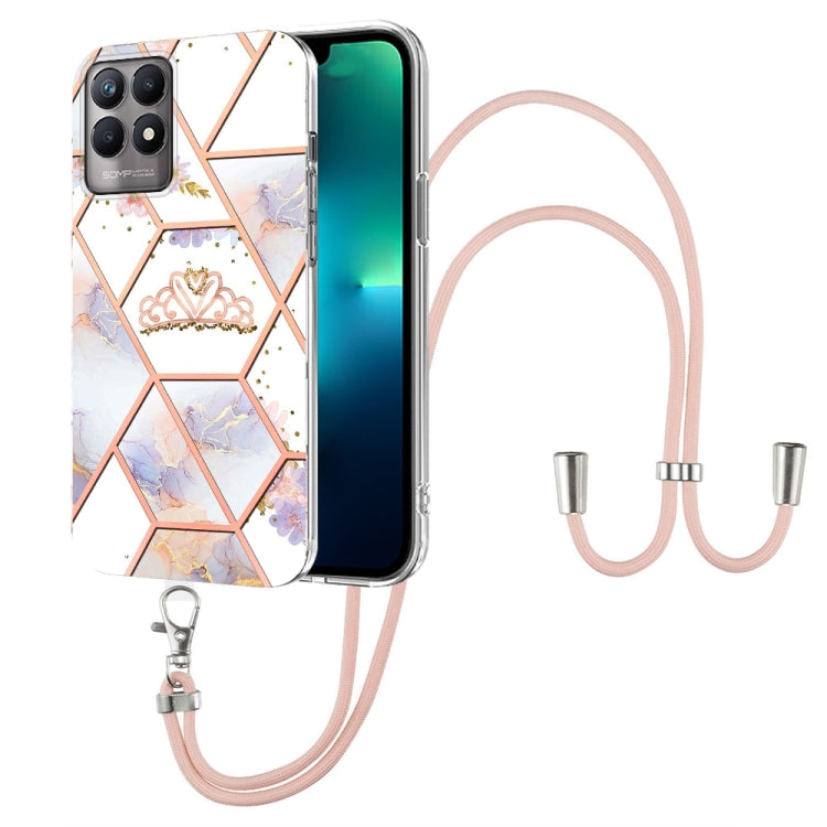 Splicing Marble Flower Pattern TPU Phone Case with Lanyard, For OPPO A15 / A15s, For OPPO A53s 5G / A55 5G / A54 4G / A16, For OPPO A74 5G / A93 5G / A54 5G / A93s 5G, For OPPO A94 5G / A95 5G, For OPPO Realme 8i, For OPPO Realme C21Y, For OPPO Reno6 5...