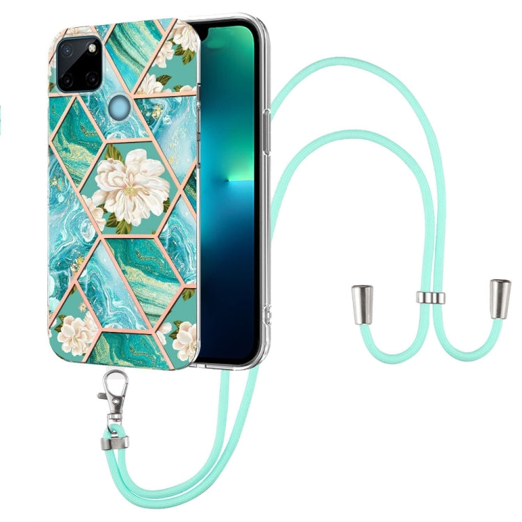 Splicing Marble Flower Pattern TPU Phone Case with Lanyard, For OPPO A15 / A15s, For OPPO A53s 5G / A55 5G / A54 4G / A16, For OPPO A74 5G / A93 5G / A54 5G / A93s 5G, For OPPO A94 5G / A95 5G, For OPPO Realme 8i, For OPPO Realme C21Y, For OPPO Reno6 5...