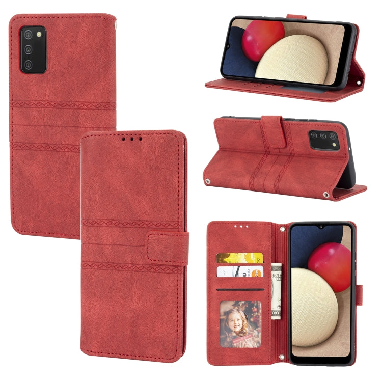 Embossed Striped Magnetic Buckle Horizontal Flip Phone Leather Case, For Samsung Galaxy A03s 164.2mm US Version