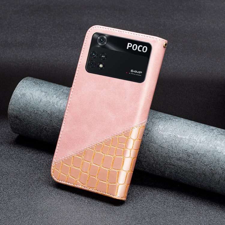 Color Block Crocodile Texture Leather Phone Case, For Xiaomi Poco M4 Pro, For Xiaomi Poco M4 Pro 5G