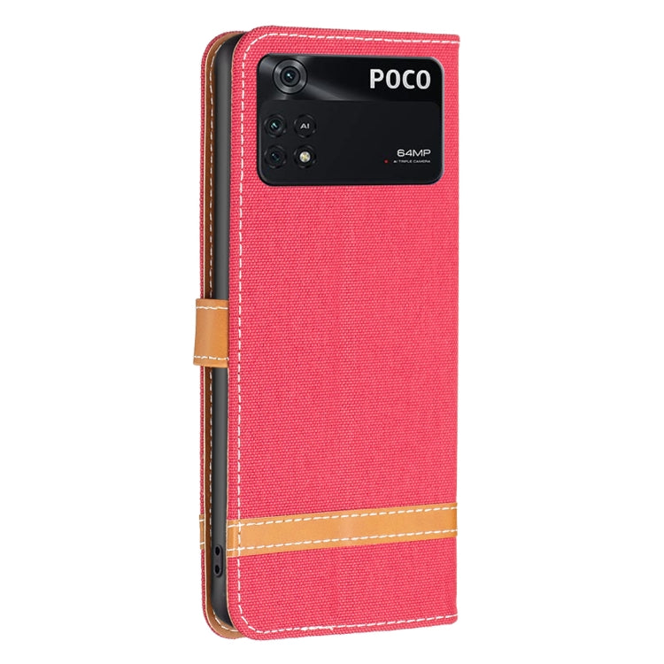 Color Block Denim Texture Leather Phone Case, For Xiaomi Poco M4 Pro, For Xiaomi Poco M4 Pro 5G