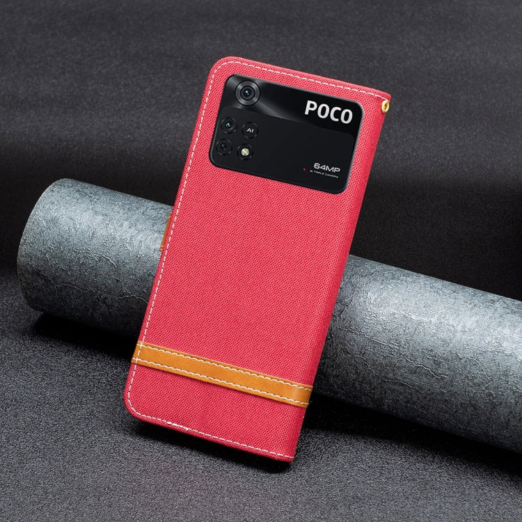 Color Block Denim Texture Leather Phone Case, For Xiaomi Poco M4 Pro, For Xiaomi Poco M4 Pro 5G