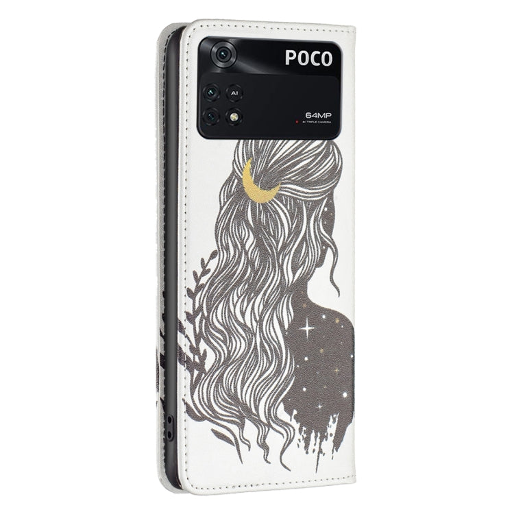 Invisible Magnetic Painted Leather Phone Case, For Xiaomi Poco M4 Pro, For Xiaomi Poco M4 Pro 5G