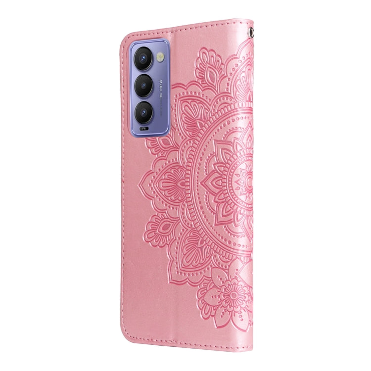 7-petal Flowers Embossed Flip Leather Phone Case, For Tecno Camon 18/18P, For Tecno Camon 18 Premier, For Infinix Hot 11S, For OPPO Realme C31 4G, For Infinix Hot 11S NFC, For OPPO Reno7 Pro 5G, For Infinix Smart 6