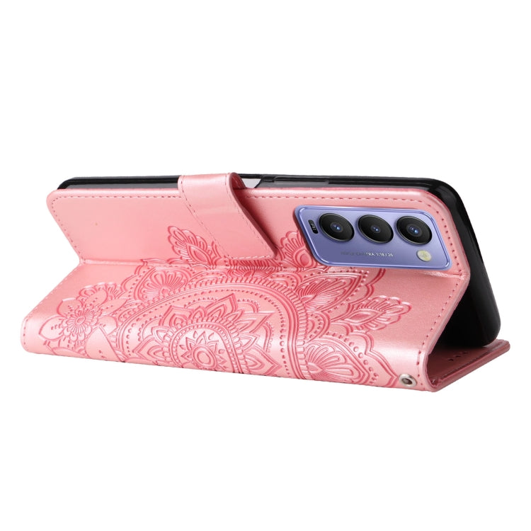 7-petal Flowers Embossed Flip Leather Phone Case, For Tecno Camon 18/18P, For Tecno Camon 18 Premier, For Infinix Hot 11S, For OPPO Realme C31 4G, For Infinix Hot 11S NFC, For OPPO Reno7 Pro 5G, For Infinix Smart 6
