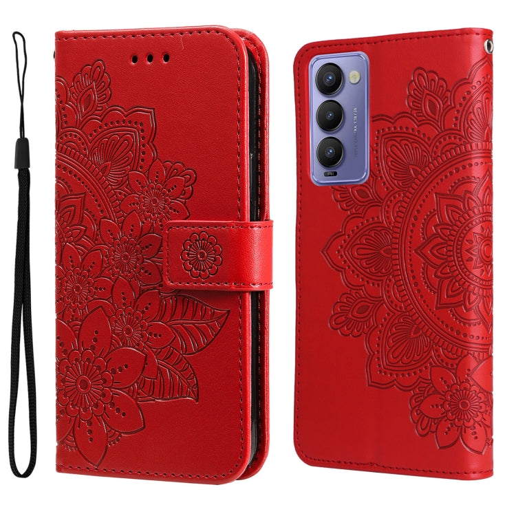 7-petal Flowers Embossed Flip Leather Phone Case, For Tecno Camon 18/18P, For Tecno Camon 18 Premier, For Infinix Hot 11S, For OPPO Realme C31 4G, For Infinix Hot 11S NFC, For OPPO Reno7 Pro 5G, For Infinix Smart 6