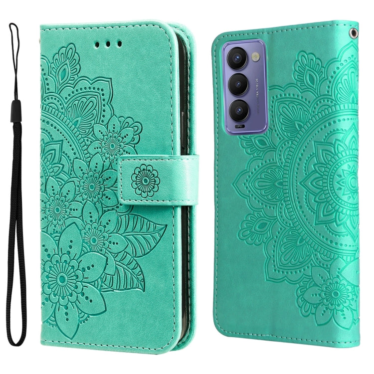 7-petal Flowers Embossed Flip Leather Phone Case, For Tecno Camon 18/18P, For Tecno Camon 18 Premier, For Infinix Hot 11S, For OPPO Realme C31 4G, For Infinix Hot 11S NFC, For OPPO Reno7 Pro 5G, For Infinix Smart 6