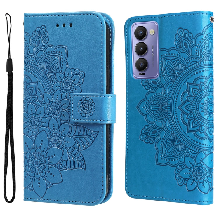 7-petal Flowers Embossed Flip Leather Phone Case, For Tecno Camon 18/18P, For Tecno Camon 18 Premier, For Infinix Hot 11S, For OPPO Realme C31 4G, For Infinix Hot 11S NFC, For OPPO Reno7 Pro 5G, For Infinix Smart 6