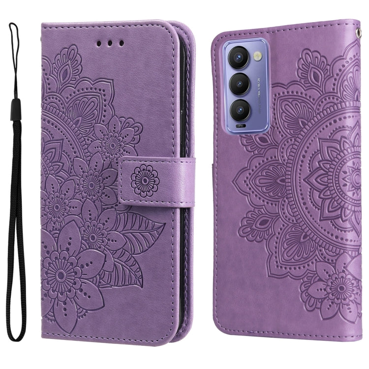 7-petal Flowers Embossed Flip Leather Phone Case, For Tecno Camon 18/18P, For Tecno Camon 18 Premier, For Infinix Hot 11S, For OPPO Realme C31 4G, For Infinix Hot 11S NFC, For OPPO Reno7 Pro 5G, For Infinix Smart 6