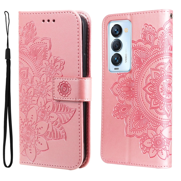 7-petal Flowers Embossed Flip Leather Phone Case, For Tecno Camon 18/18P, For Tecno Camon 18 Premier, For Infinix Hot 11S, For OPPO Realme C31 4G, For Infinix Hot 11S NFC, For OPPO Reno7 Pro 5G, For Infinix Smart 6