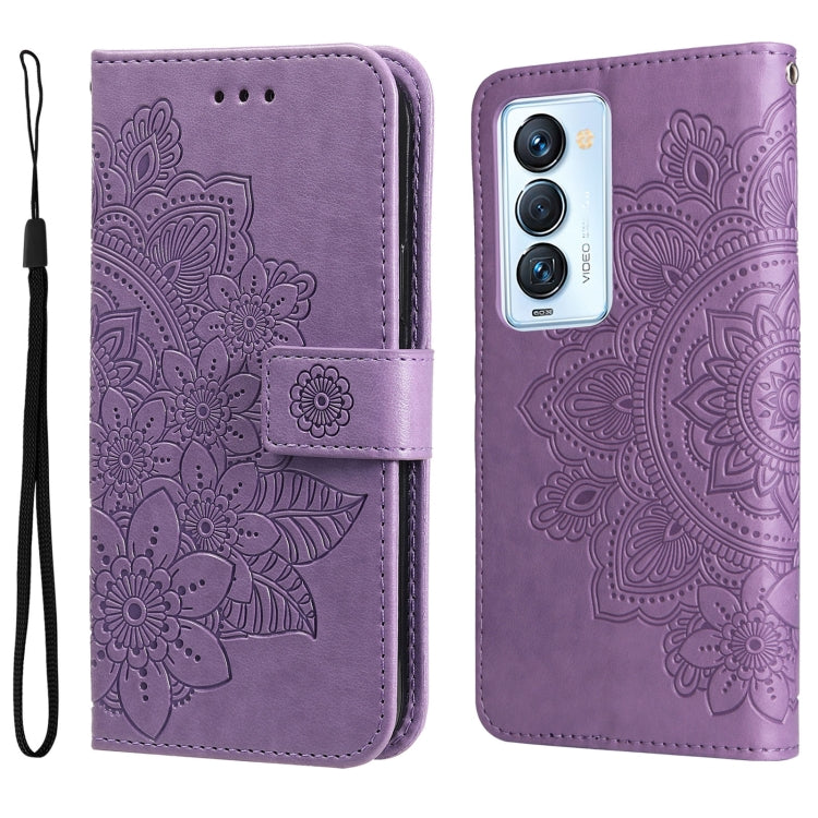 7-petal Flowers Embossed Flip Leather Phone Case, For Tecno Camon 18/18P, For Tecno Camon 18 Premier, For Infinix Hot 11S, For OPPO Realme C31 4G, For Infinix Hot 11S NFC, For OPPO Reno7 Pro 5G, For Infinix Smart 6
