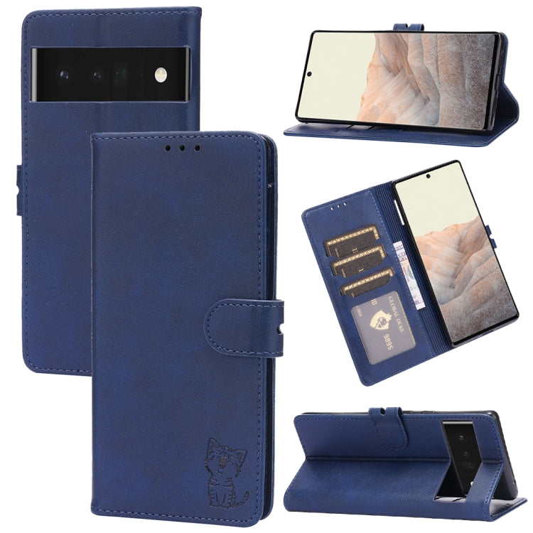 Embossed Happy Cat Pattern Leather Phone Case, For Google Pixel 6a, For Google Pixel 7 5G, For Google Pixel 7 Pro 5G, For Xiaomi Redmi 10A, For Xiaomi Redmi Note 11 4G Global/11S, For Xiaomi Redmi Note 11 Pro Global, For Samsung Galaxy A23 4G          ...