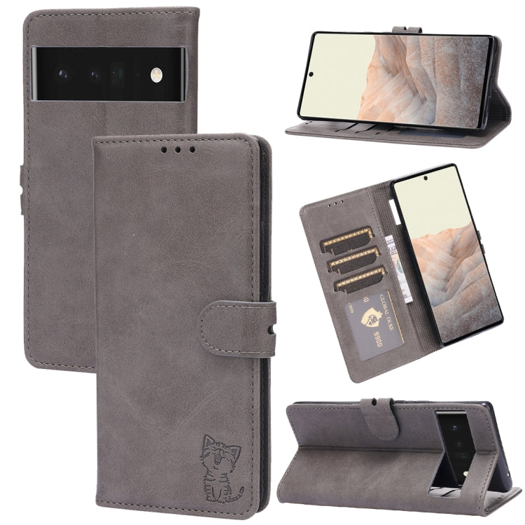 Embossed Happy Cat Pattern Leather Phone Case, For Google Pixel 6a, For Google Pixel 7 5G, For Google Pixel 7 Pro 5G, For Xiaomi Redmi 10A, For Xiaomi Redmi Note 11 4G Global/11S, For Xiaomi Redmi Note 11 Pro Global, For Samsung Galaxy A23 4G          ...