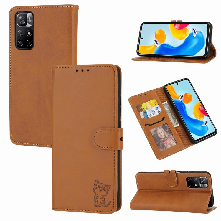 Embossed Happy Cat Pattern Leather Phone Case, For Google Pixel 6a, For Google Pixel 7 5G, For Google Pixel 7 Pro 5G, For Xiaomi Redmi 10A, For Xiaomi Redmi Note 11 4G Global/11S, For Xiaomi Redmi Note 11 Pro Global, For Samsung Galaxy A23 4G          ...