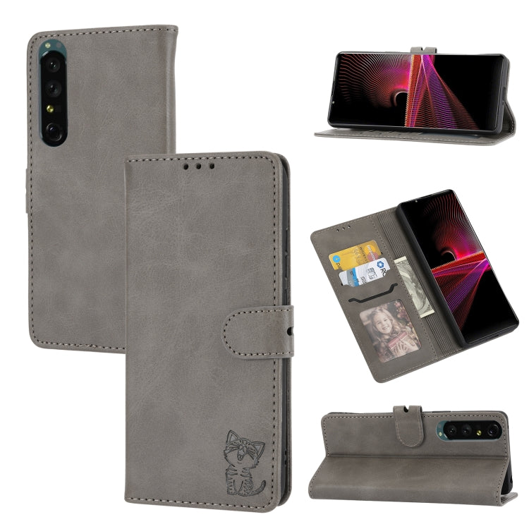 Embossed Happy Cat Pattern Leather Phone Case, For Sony Xperia 1 IV, For Sony Xperia 10 IV, For Xiaomi Redmi Note 11E