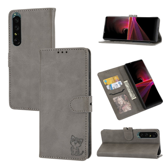 Embossed Happy Cat Pattern Leather Phone Case, For Sony Xperia 1 IV, For Sony Xperia 10 IV, For Xiaomi Redmi Note 11E