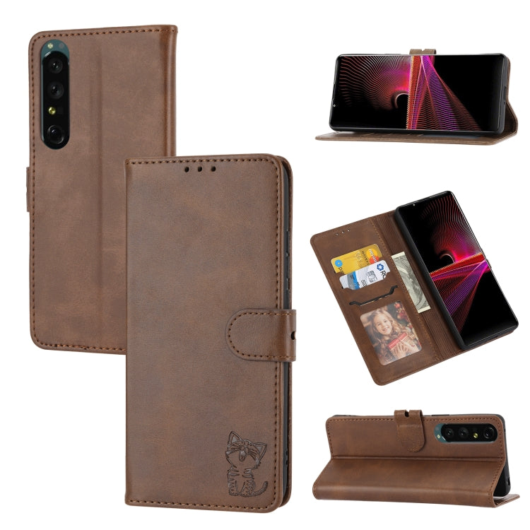 Embossed Happy Cat Pattern Leather Phone Case, For Sony Xperia 1 IV, For Sony Xperia 10 IV, For Xiaomi Redmi Note 11E