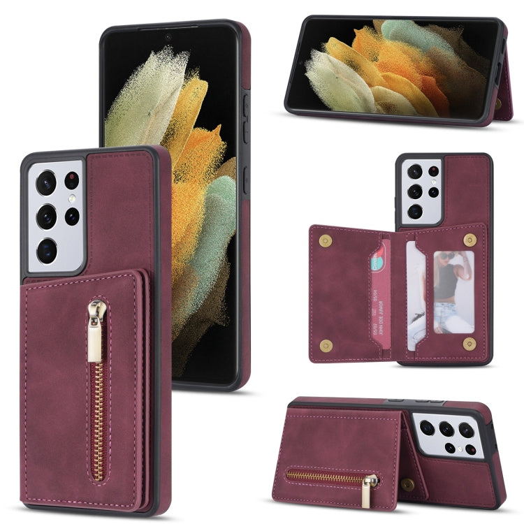 Zipper Card Holder Phone Case, For Samsung Galaxy S20 FE, For Samsung Galaxy S20 Ultra, For Samsung Galaxy S21 Ultra 5G, For Samsung Galaxy S21+ 5G, For Samsung Galaxy S21 5G, For Samsung Galaxy S21 FE 5G, For Samsung Galaxy S22 5G                     ...