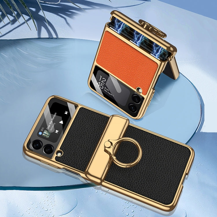 GKK Integrated Plating + Leather Flip Phone Case, For Samsung Galaxy Z Flip3 5G