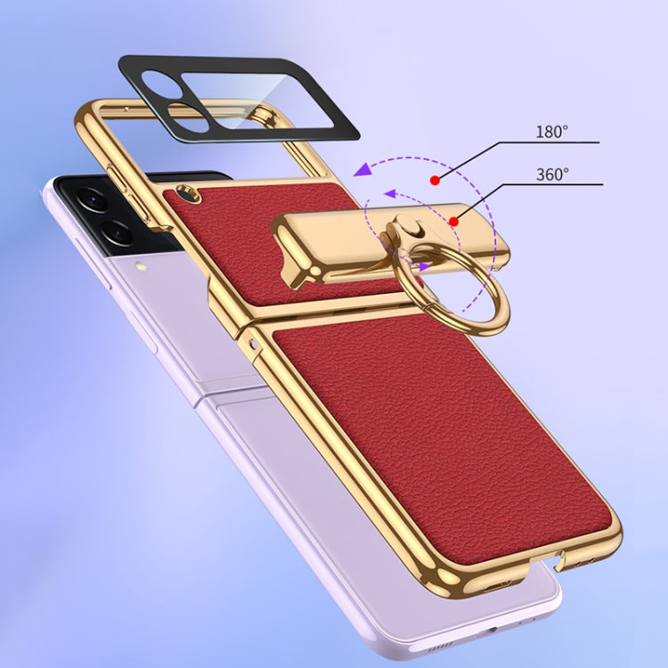 GKK Integrated Plating + Leather Flip Phone Case, For Samsung Galaxy Z Flip3 5G